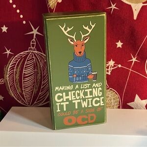 Questionables OCD Funny Christmas Plaque Wooden Sign Decor Hipster Reindeer